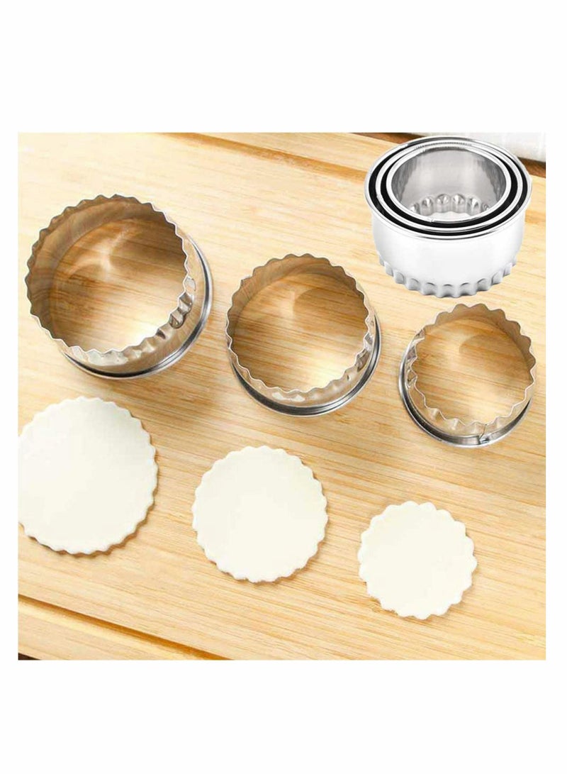 NIBEMINENT Cookie Cutters, 3Pcs Flower Edge Biscuit Cutters Stainless Steel Dumpling Cake Pastry Scone Molds Stamps for Cooking Baking - Image 3
