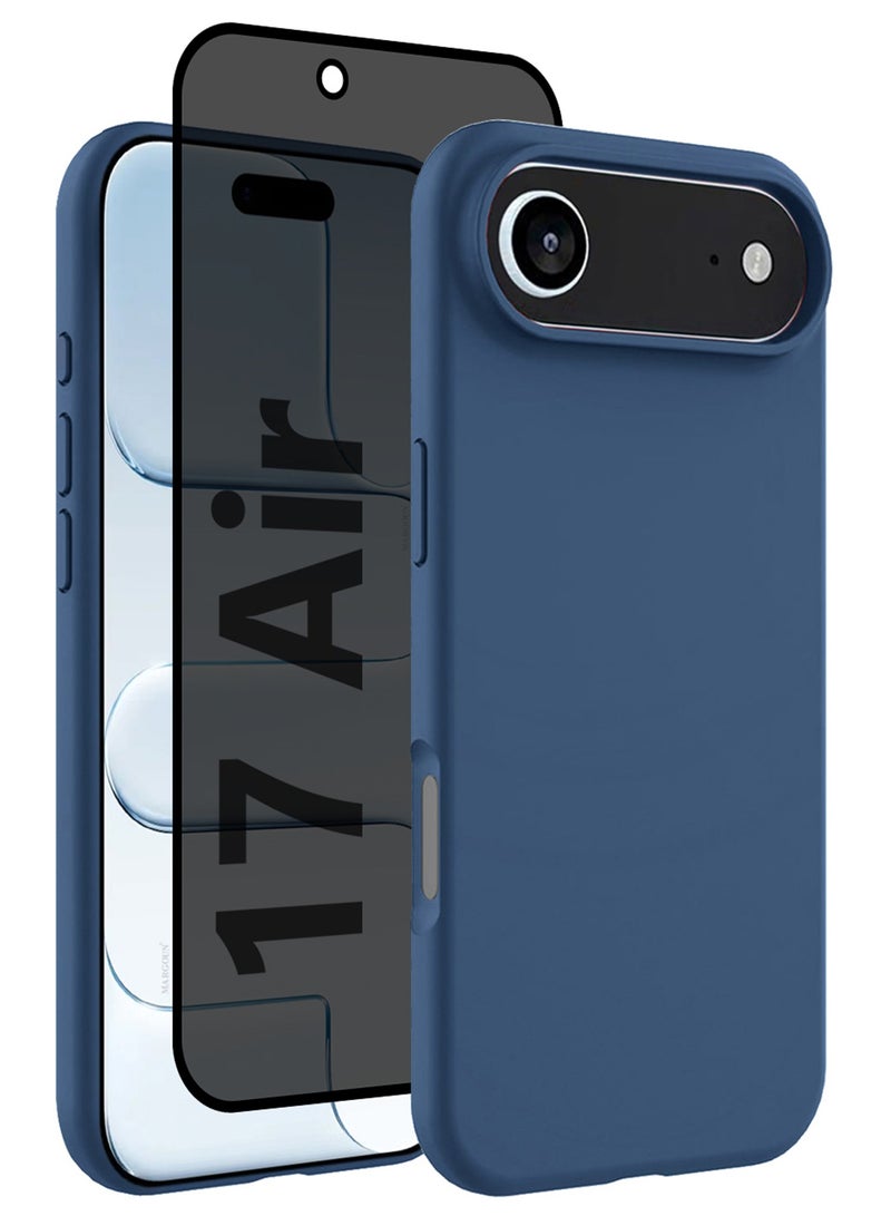 CATANES 2 Packs Silicone Protective Phone Case for iPhone 17 Air - Soft Anti-Scratch Microfiber Lining Ultra Slim Drop Protection Phone Cover with Privacy Screen Protector - Blue