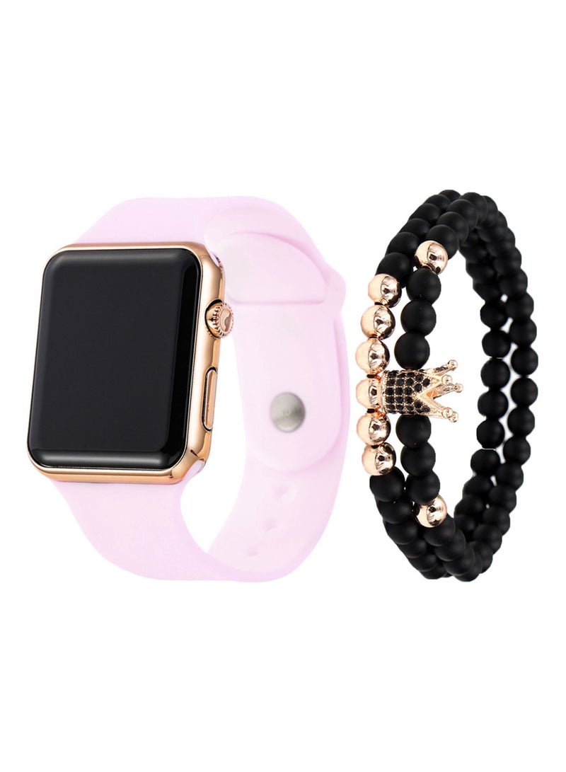 Unisex fashion trend casual personality square LED electronic watch versatile electronic watch with crown bracelet