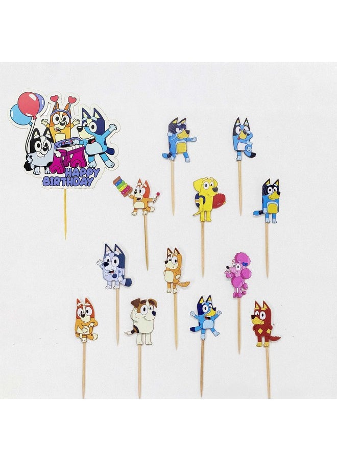 Confetti Confetti! 25PCS Blue Dog Cake Topper Decorations Cupcake Toppers Cartoon Dog Happy Birthday Party Supplies for Kids Party Favor  - Image 1