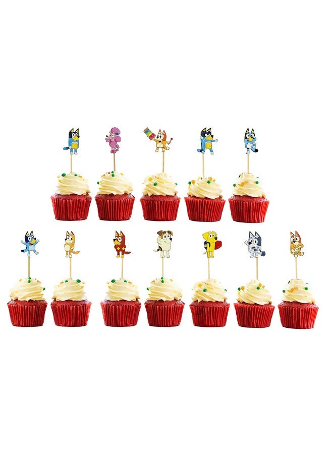 Confetti Confetti! 25PCS Blue Dog Cake Topper Decorations Cupcake Toppers Cartoon Dog Happy Birthday Party Supplies for Kids Party Favor  - Image 3