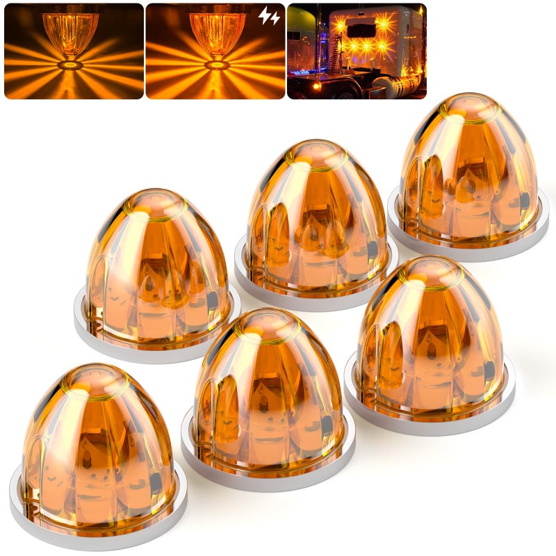 BJZ 6Pcs Amber Watermelon LED Strobe+Constant Marker Lights Dual Function Watermelon-Shaped Side Marker Clearance Tail Top Cap Roof Lights for Trailer Truck Semi-Trailer Heavy-Duty Truck Bus Van - Image 1