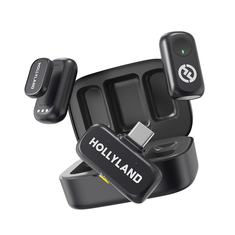 Hollyland LARK A1 Duo - Wireless Mini Microphone for iPhone 15/16 & Android (2TX + USB-C RX + Charging Case), Magnetic Microphone for YouTube, TikTok, Podcast, Interview (Black)