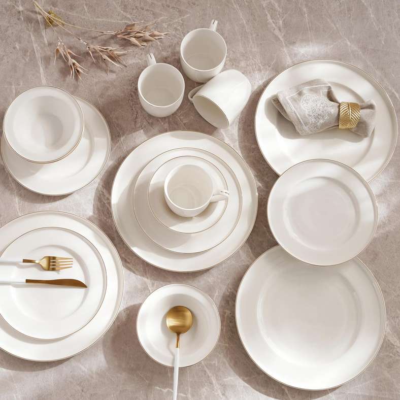 Pan Home طقم عشاء أبيض مكون من 16 قطعة لتناول الطعام الأنيق