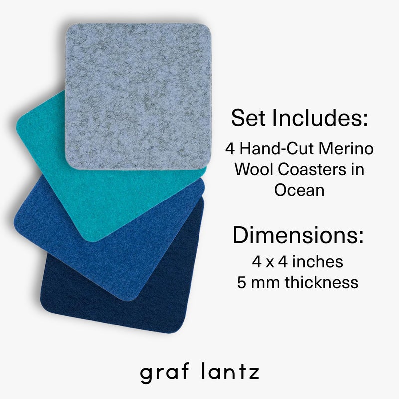 Graf Lantz - Bierfilzl Felt Coasters - Square - 100% Merino Wool - Moisture Wicking - Heat Resistant - Sustainable - Home Decor - Absorbs - Housewarming Gift - 4 Coaster Set - 4"" x 4"" x 5 mm - Ocean - Image 4