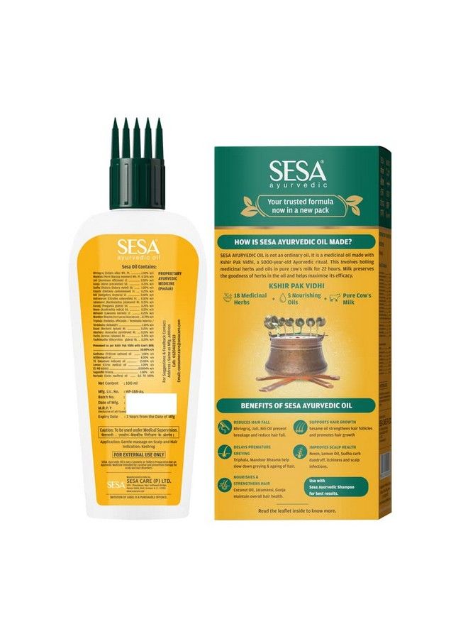 Sesa زيت الشعر الأيورفيدي لعلاج تساقط الشعر ونموه؛ عشبة كشير باك فيدي بهرينجراج التي يبلغ عمرها 5000 عام و17 عشبة نادرة مع 5 زيوت مغذية؛ لجميع أنواع الشعر؛ بدون زيت معدني؛ 100 مل (عبوة واحدة) - Image 4