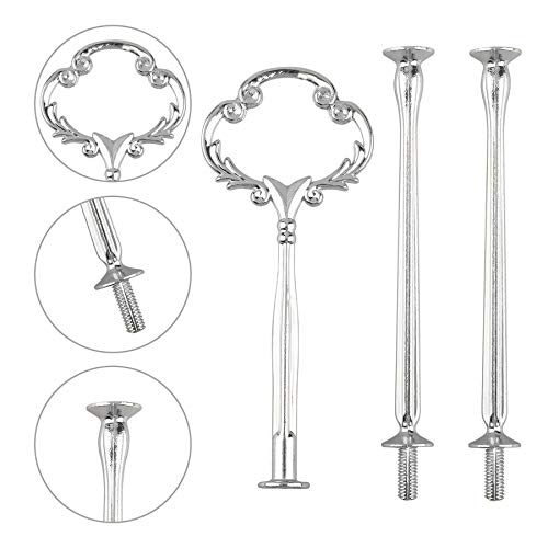 Happy Will 3 Tier 14" Heavy Metal Cake Stand Holder Fruit Plate Stand Fitting Hardware Rod with Stylus (Sliver_Sun Flower) - Image 3