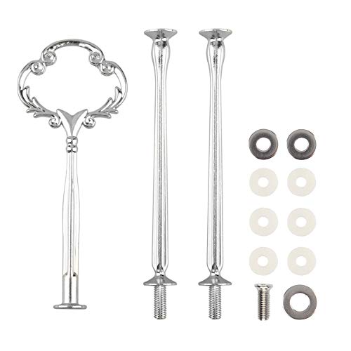Happy Will 3 Tier 14" Heavy Metal Cake Stand Holder Fruit Plate Stand Fitting Hardware Rod with Stylus (Sliver_Sun Flower) - Image 1