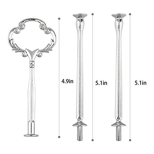 Happy Will 3 Tier 14" Heavy Metal Cake Stand Holder Fruit Plate Stand Fitting Hardware Rod with Stylus (Sliver_Sun Flower) - Image 2