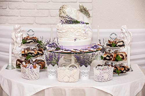 Happy Will 3 Tier 14" Heavy Metal Cake Stand Holder Fruit Plate Stand Fitting Hardware Rod with Stylus (Sliver_Sun Flower) - Image 5