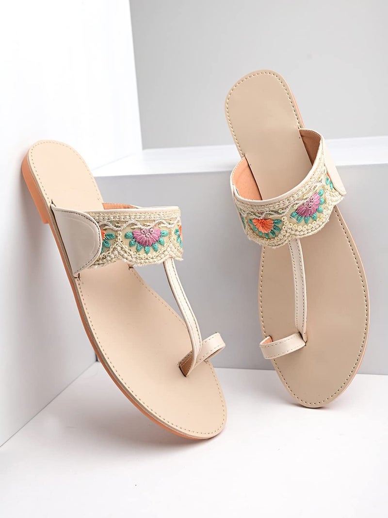 Shoetopia Women  Sandal Block Heel Comfortable Toe Ring Slip-On Ethnic Casual Daily Footwear - Image 1
