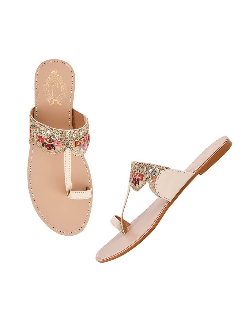 Shoetopia Women  Sandal Block Heel Comfortable Toe Ring Slip-On Ethnic Casual Daily Footwear - Image 3