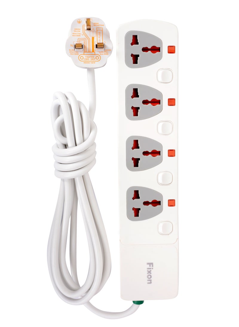 Fixon Fixon 4 Way 13A Electrical Extension Socket | 3 Meter Long Cable | Each Socket with Switch and LED Indicator | Child Safe Shutter  - Image 2