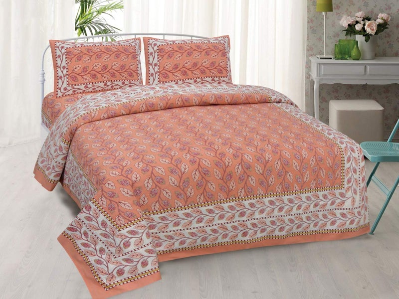 PURE COMFORT 100% Cotton Supreme Quality Super King Size Double Bedsheet with 2 Pillow Covers, Orange - Image 5
