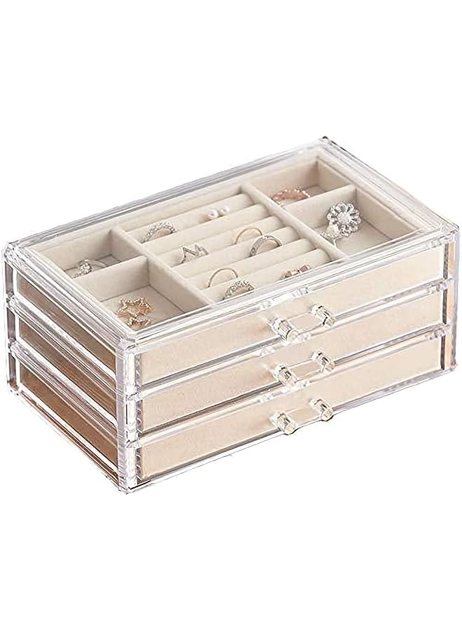 PROMASS Jewelry Box for Women with 3 Drawers, Velvet Jewelry Organizer for Earring Bangle Bracelet Necklace and Rings Storage Clear Acrylic Jewelry case - Image 1