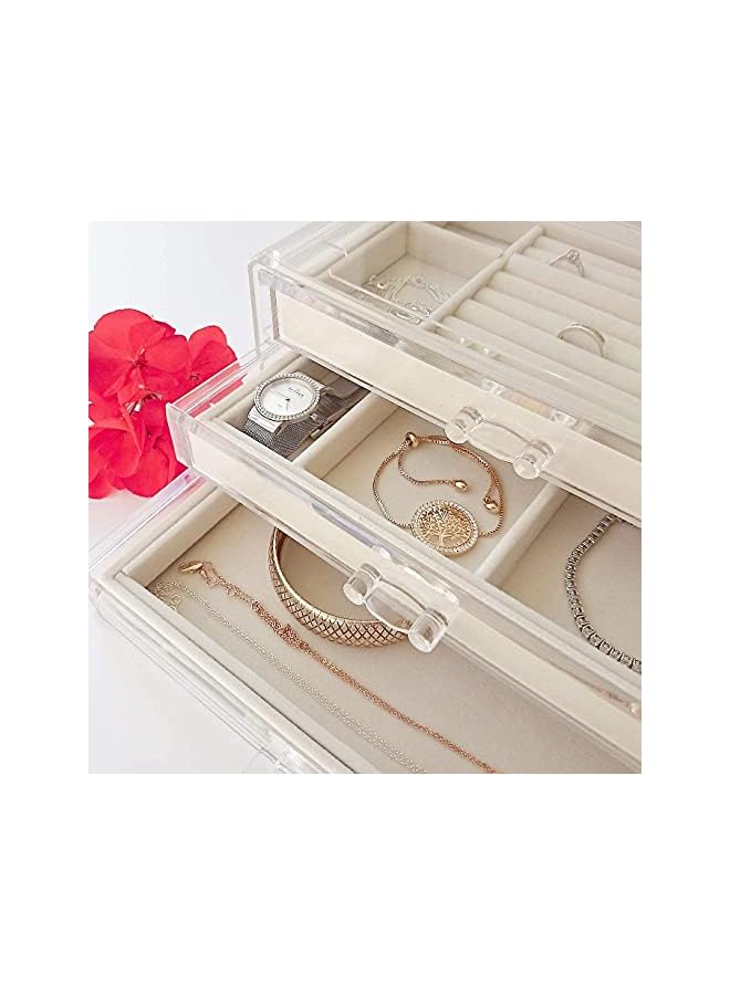 PROMASS Jewelry Box for Women with 3 Drawers, Velvet Jewelry Organizer for Earring Bangle Bracelet Necklace and Rings Storage Clear Acrylic Jewelry case - Image 3