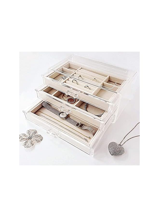 PROMASS Jewelry Box for Women with 3 Drawers, Velvet Jewelry Organizer for Earring Bangle Bracelet Necklace and Rings Storage Clear Acrylic Jewelry case - Image 2
