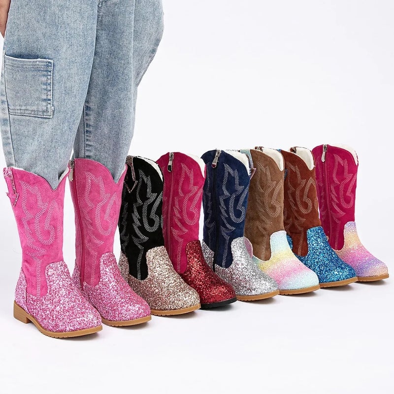 2024 new girls sequined princess boots little girls fleece-lined warm boots soft bottom comfortable high boots knight boots - Image 2