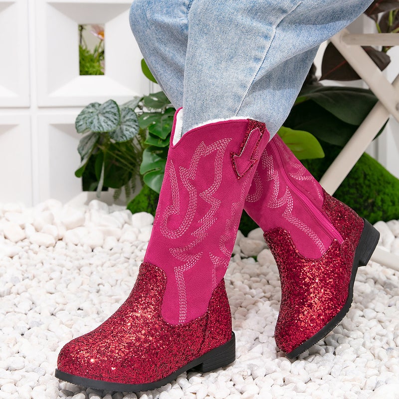 2024 new girls sequined princess boots little girls fleece-lined warm boots soft bottom comfortable high boots knight boots - Image 1