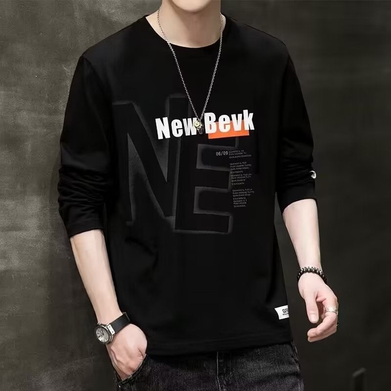 Long-Sleeved T-Shirt Men'S Korean-Style Fashionable Ins Handsome Loose Base Casual Round Neck Men'S Top - Image 3