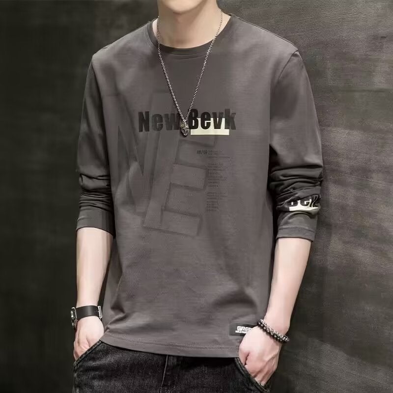 Long-Sleeved T-Shirt Men'S Korean-Style Fashionable Ins Handsome Loose Base Casual Round Neck Men'S Top - Image 4