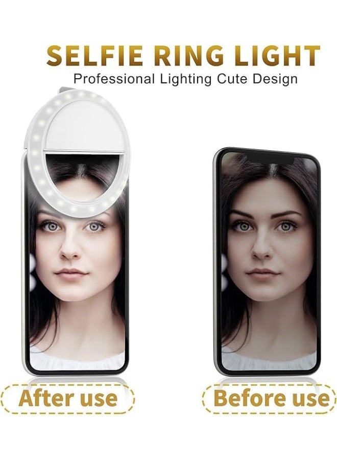 Rechargeable Clip-On Selfie Ring Light for and Android Smartphones – Portable LED Circle Light with Adjustable Brightness – Perfect for Makeup, Vlogging, , Video Calls, and Photography – White - Image 5