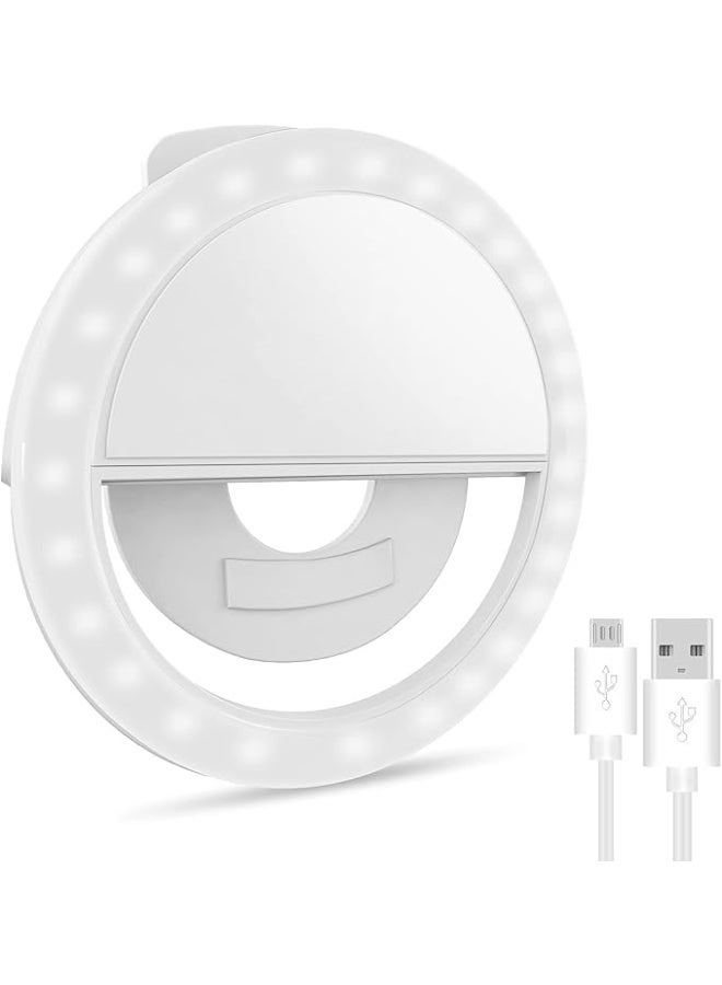 Rechargeable Clip-On Selfie Ring Light for and Android Smartphones – Portable LED Circle Light with Adjustable Brightness – Perfect for Makeup, Vlogging, , Video Calls, and Photography – White - Image 1