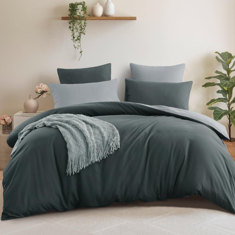 Aisbo King Size Duvet Cover Set  3Pcs Reversible Bedding Bed Set Dark Grey and Light Grey Kingsize Soft Brushed Microfiber Quilt Cover with 2 Pillowcases 50x75cm