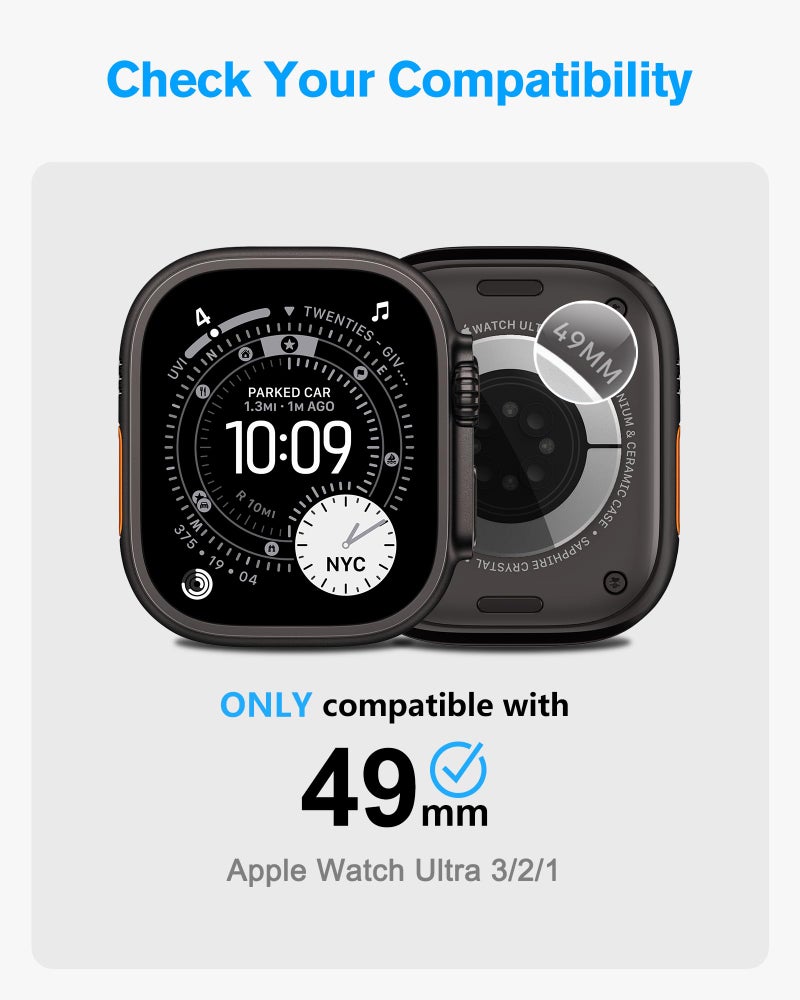 amBand Metal Case Screen Protector Cover for Apple Watch Ultra 3/Ultra 2/Ultra 49mm, W3 Rugged Bumper Thin Frame + 9H Tempered Glass Film + Ceramic-Like Back Cover, [Stylish] [Waterproof], Matte Black - Image 2