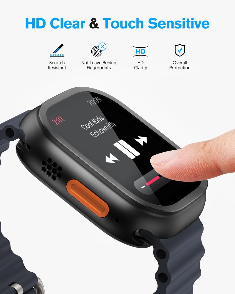 amBand Metal Case Screen Protector Cover for Apple Watch Ultra 3/Ultra 2/Ultra 49mm, W3 Rugged Bumper Thin Frame + 9H Tempered Glass Film + Ceramic-Like Back Cover, [Stylish] [Waterproof], Matte Black - Image 5