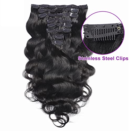 Feelgrace Wavy Clip ins Hair Extensions Human Hair 18 Natural Black Body Wave Clip in Remy Human Hair Extensions for Women - Image 5