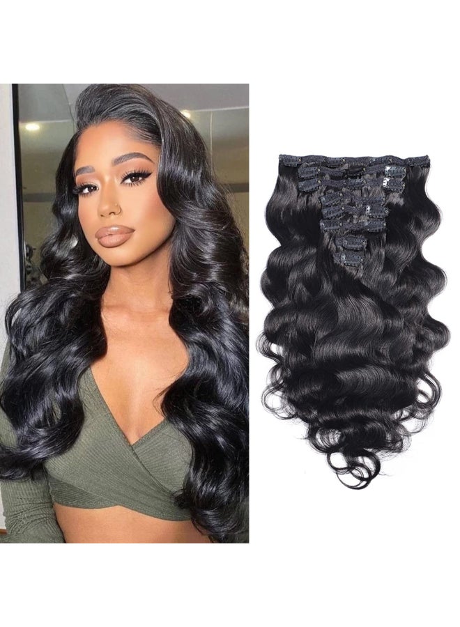 Feelgrace Wavy Clip ins Hair Extensions Human Hair 18 Natural Black Body Wave Clip in Remy Human Hair Extensions for Women - Image 3