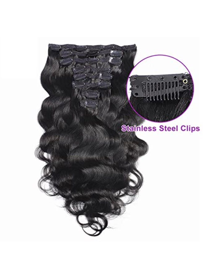 Feelgrace Wavy Clip ins Hair Extensions Human Hair 18 Natural Black Body Wave Clip in Remy Human Hair Extensions for Women - Image 4