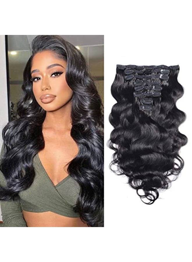 Feelgrace Wavy Clip ins Hair Extensions Human Hair 18 Natural Black Body Wave Clip in Remy Human Hair Extensions for Women - Image 1