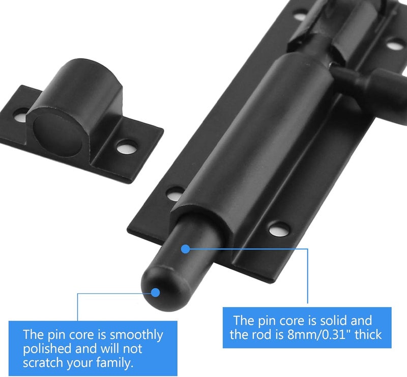 BokWin 2Pcs 3 Inch Door Latch Lock Slide Bolt, Solid Aluminium Thickened 1.3mm Door Barrel Bolts Latches, Security Sliding Latch Lock with 12 Screws (Matte Black Finished) - Image 3