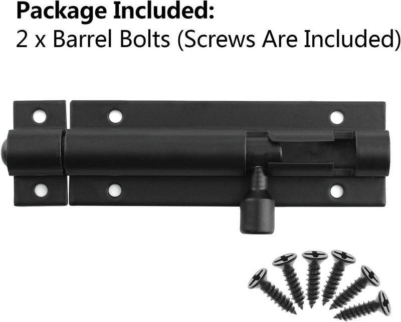 BokWin 2Pcs 3 Inch Door Latch Lock Slide Bolt, Solid Aluminium Thickened 1.3mm Door Barrel Bolts Latches, Security Sliding Latch Lock with 12 Screws (Matte Black Finished) - Image 4