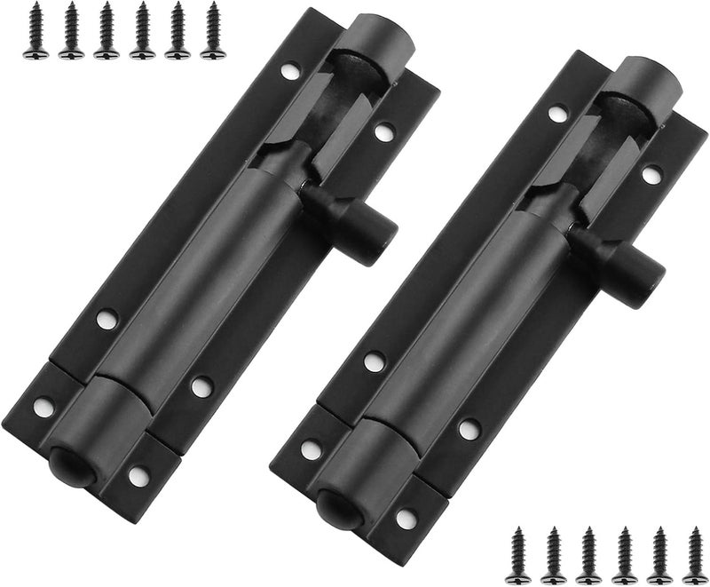 BokWin 2Pcs 3 Inch Door Latch Lock Slide Bolt, Solid Aluminium Thickened 1.3mm Door Barrel Bolts Latches, Security Sliding Latch Lock with 12 Screws (Matte Black Finished) - Image 1
