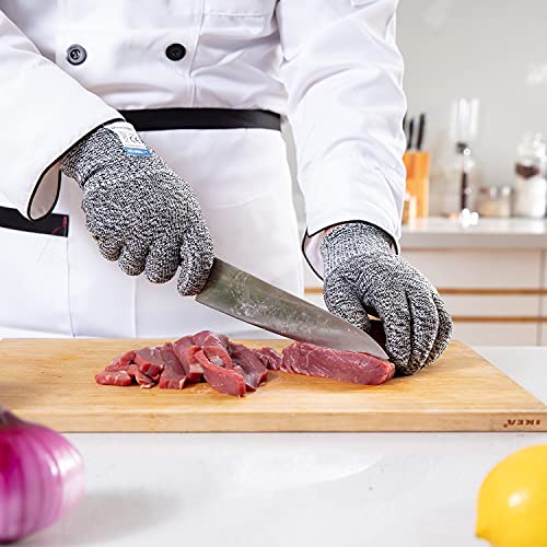 Dowellife 3 Pairs Cut Resistant Gloves Food Grade Level 5 Protection, Safety Kitchen Cuts Gloves for Mandolin Slicing, Fish Fillet, Oyster Shucking, Meat Cutting and Wood Carving (Black Gray, Medium) - Image 2