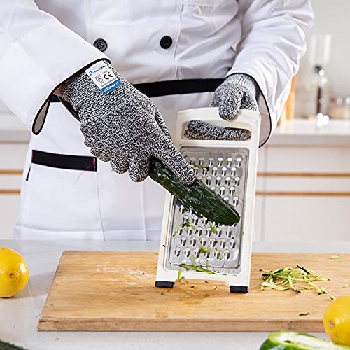 Dowellife 3 Pairs Cut Resistant Gloves Food Grade Level 5 Protection, Safety Kitchen Cuts Gloves for Mandolin Slicing, Fish Fillet, Oyster Shucking, Meat Cutting and Wood Carving (Black Gray, Medium) - Image 5