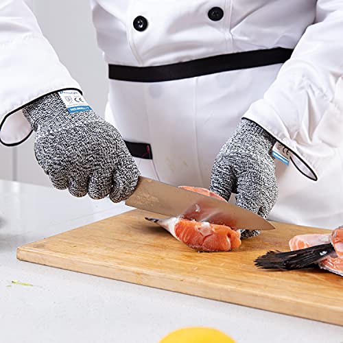 Dowellife 3 Pairs Cut Resistant Gloves Food Grade Level 5 Protection, Safety Kitchen Cuts Gloves for Mandolin Slicing, Fish Fillet, Oyster Shucking, Meat Cutting and Wood Carving (Black Gray, Medium) - Image 3