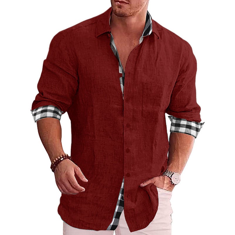 Men's Long Sleeve Casual Cotton Linen Shirt - Image 3