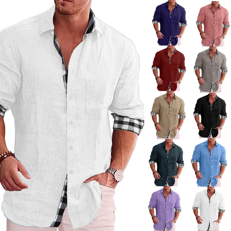 Men's Long Sleeve Casual Cotton Linen Shirt - Image 1