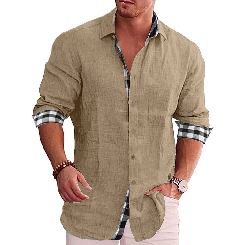 Men's Long Sleeve Casual Cotton Linen Shirt - Image 2