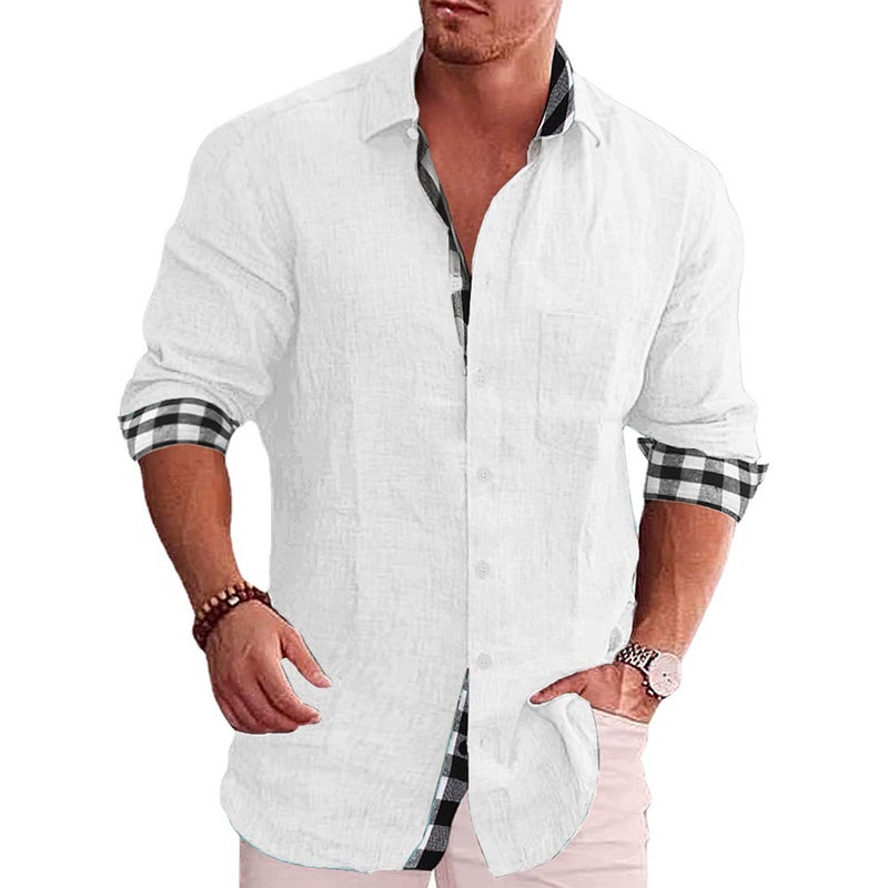 Men's Long Sleeve Casual Cotton Linen Shirt - Image 5