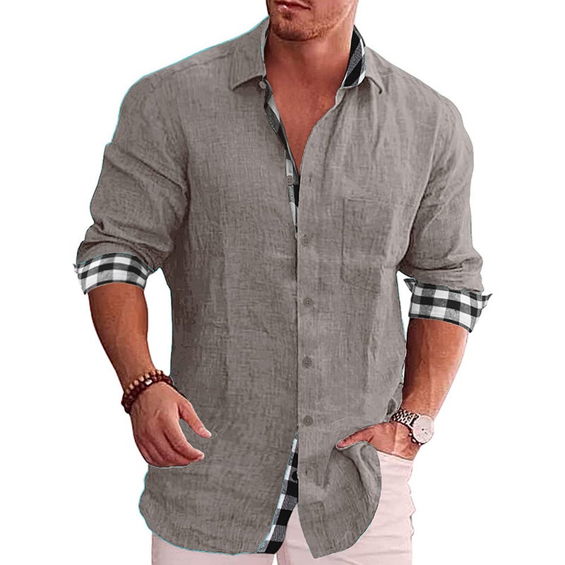 Men's Long Sleeve Casual Cotton Linen Shirt - Image 4
