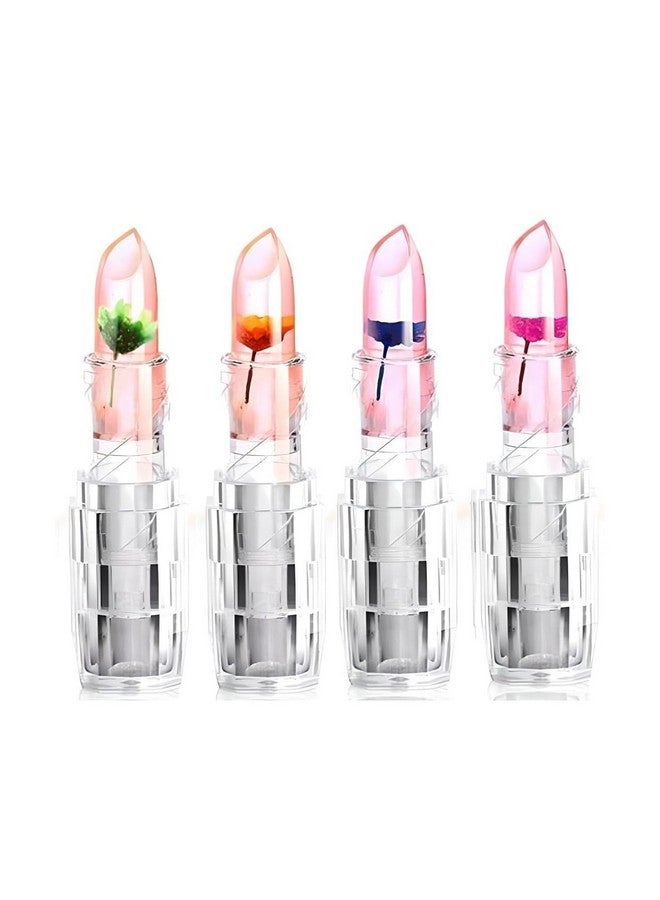 Aasakt Professional Waterproof Moisturizing Flower Crystal Glossy Lipstick Jelly Flower Transparent Color Changing Lip Balm Lipstick For Girls & Women (Multicolor, Pack of 4) - Image 1