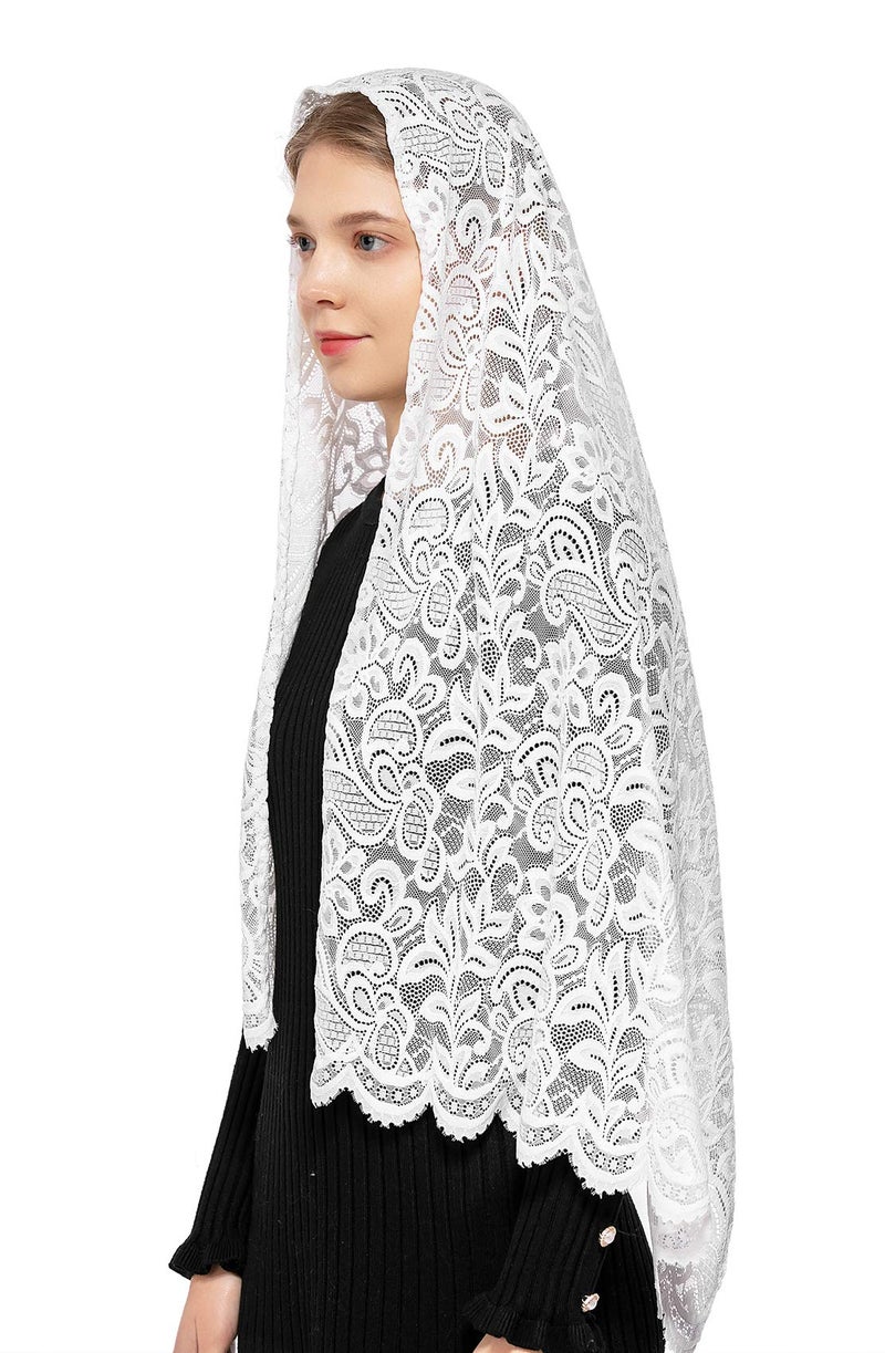 Wgior Rectangular Chapel Veil Scarf Catholic Church Veils Mantilla Wrap Shawl Mass Head Covering (White) - Image 3
