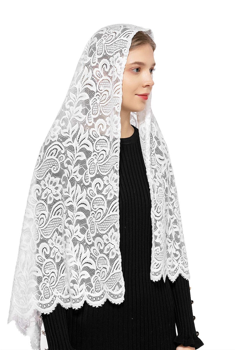 Wgior Rectangular Chapel Veil Scarf Catholic Church Veils Mantilla Wrap Shawl Mass Head Covering (White) - Image 2