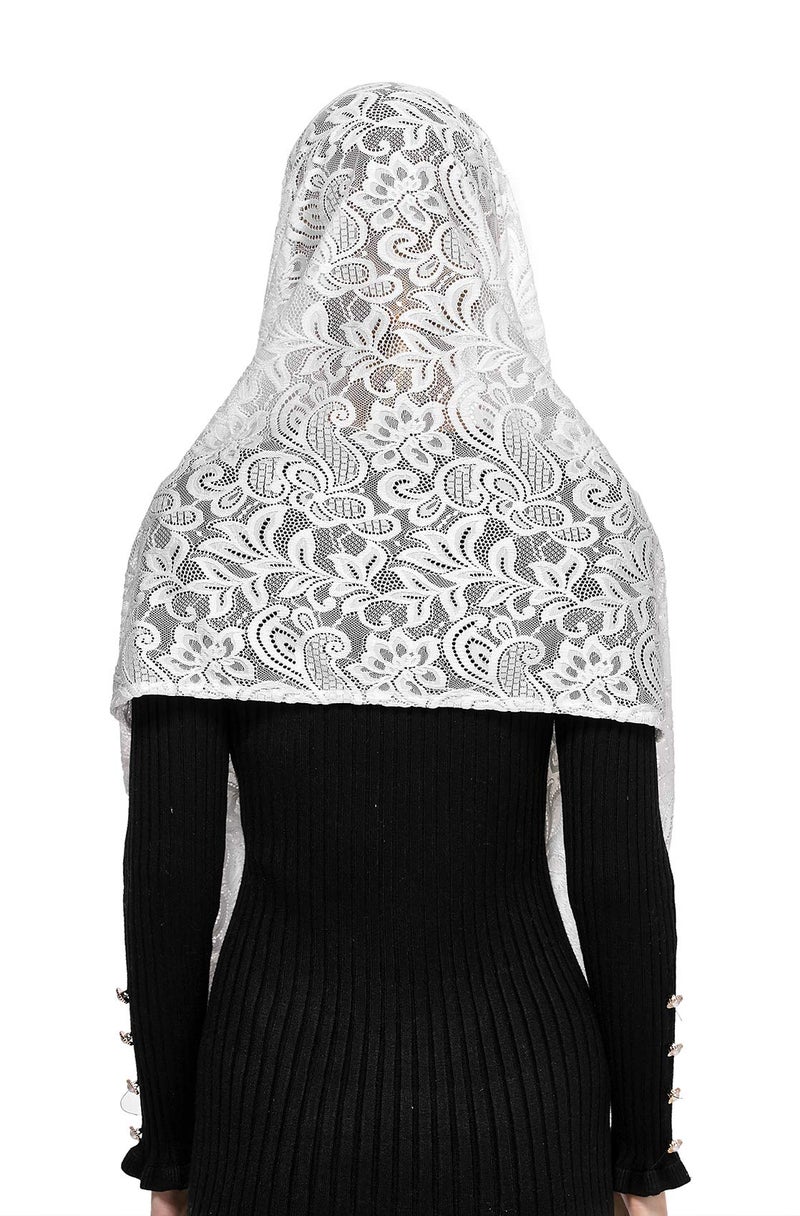 Wgior Rectangular Chapel Veil Scarf Catholic Church Veils Mantilla Wrap Shawl Mass Head Covering (White) - Image 4