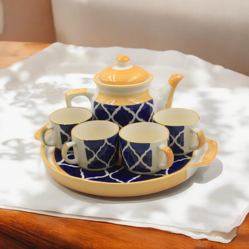 The Pottery Muse Ceramic Kettle Set with 4 Cups, Handpainted Kettle Set with 4 Cups and a Tray, 4 Cups - 150 ML, 1 Kettle - 600 ML, 1 Tray, Best for Family Gatherings, for Gifting to Family, Friends - Image 2